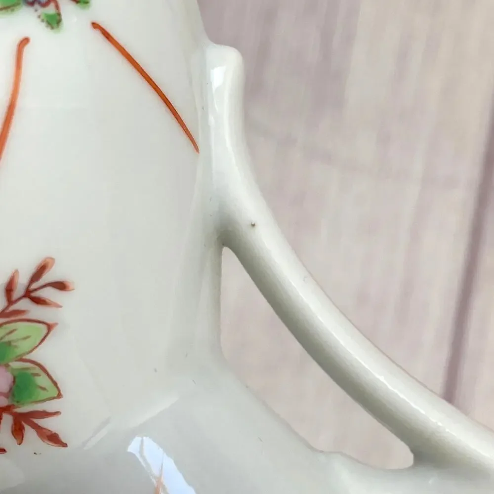Vintage Japanese Double Handle Ceramic Vase Floral Motif Art Deco 4 5/8